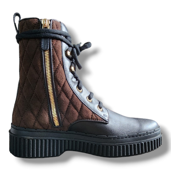 Tod's Diamond Quilted Lace-up Boot In Black Multi Size 34.5 (US 4.5) - Picture 3 of 16